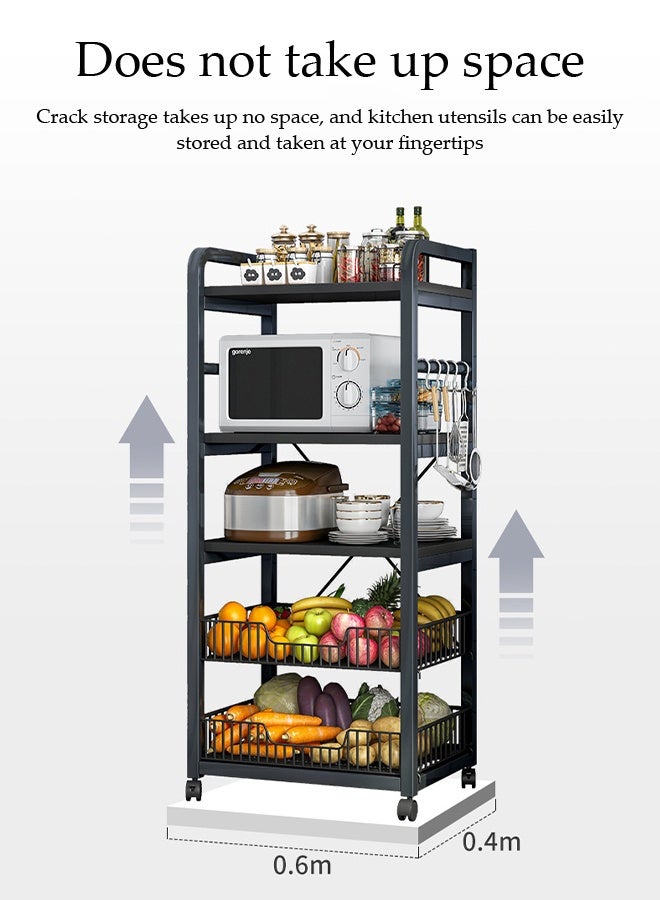 Spides 5 Tier Kitchen Storage Rack Heavy Duty Metal Kitchen Cabinet Shelf Organizer Counter Multifunctional Floor Standing Movable Storage Rack with Large Capacity Detachable Basket for Kitchen Laundry Bathroom Pantry Basement Utility Room - Image 3